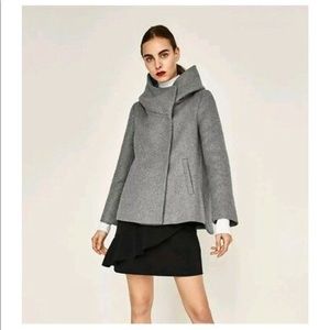 ZARA Basic Outerwear Grey Hooded Peacoat